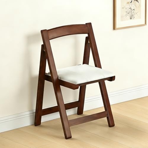 Wooden Folding Chair Padded PU Leather Seat Portable Indoor Outdoor Chair - Kwikley