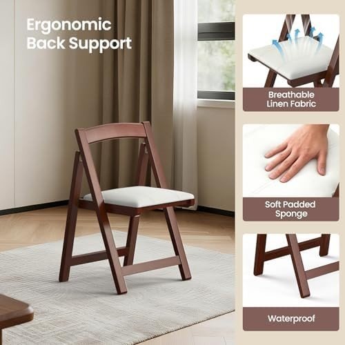 Wooden Folding Chair Padded PU Leather Seat Portable Indoor Outdoor Chair - Kwikley