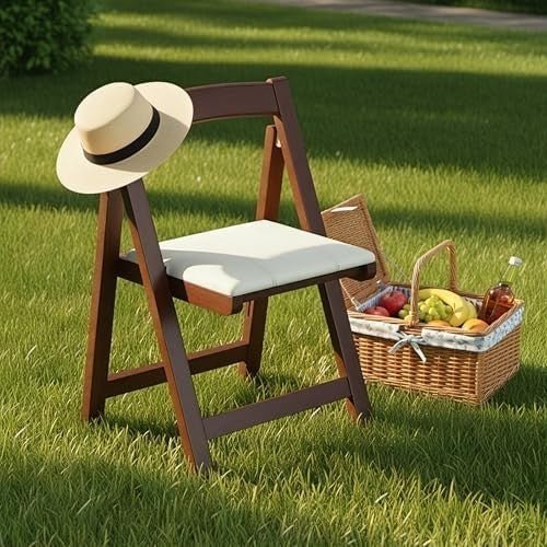 Wooden Folding Chair Padded PU Leather Seat Portable Indoor Outdoor Chair - Kwikley