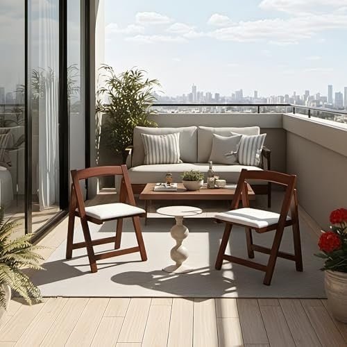 Wooden Folding Chair Padded PU Leather Seat Portable Indoor Outdoor Chair - Kwikley