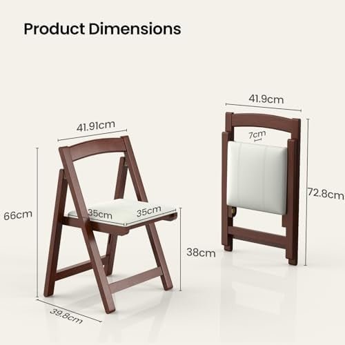 Wooden Folding Chair Padded PU Leather Seat Portable Indoor Outdoor Chair - Kwikley