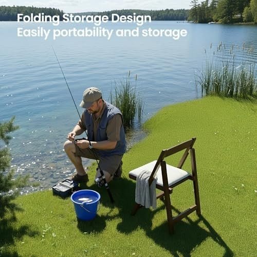 Wooden Folding Chair Padded PU Leather Seat Portable Indoor Outdoor Chair - Kwikley