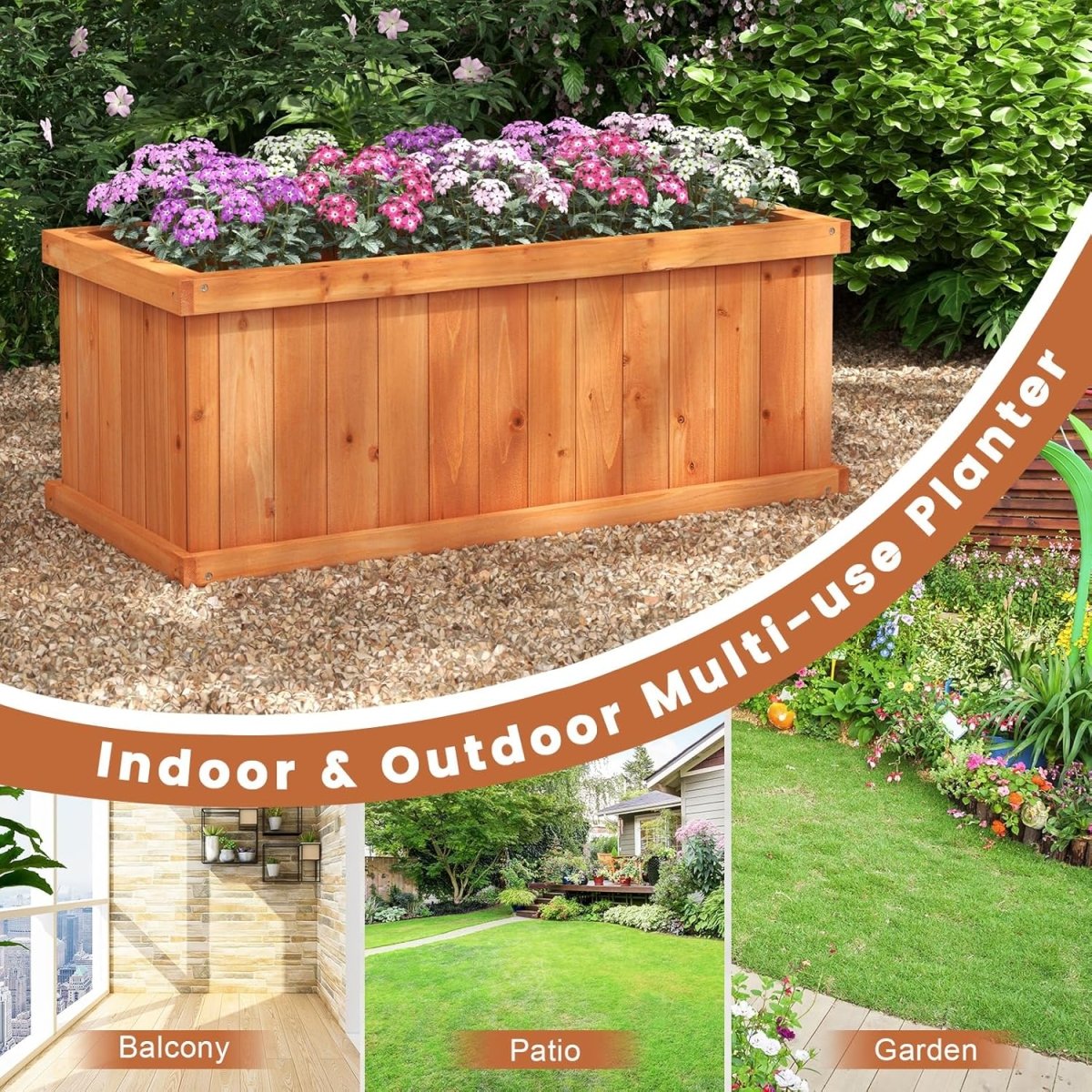 Wooden Garden Planter Box 78cm Rectangular Trough Herb Bed - Kwikley