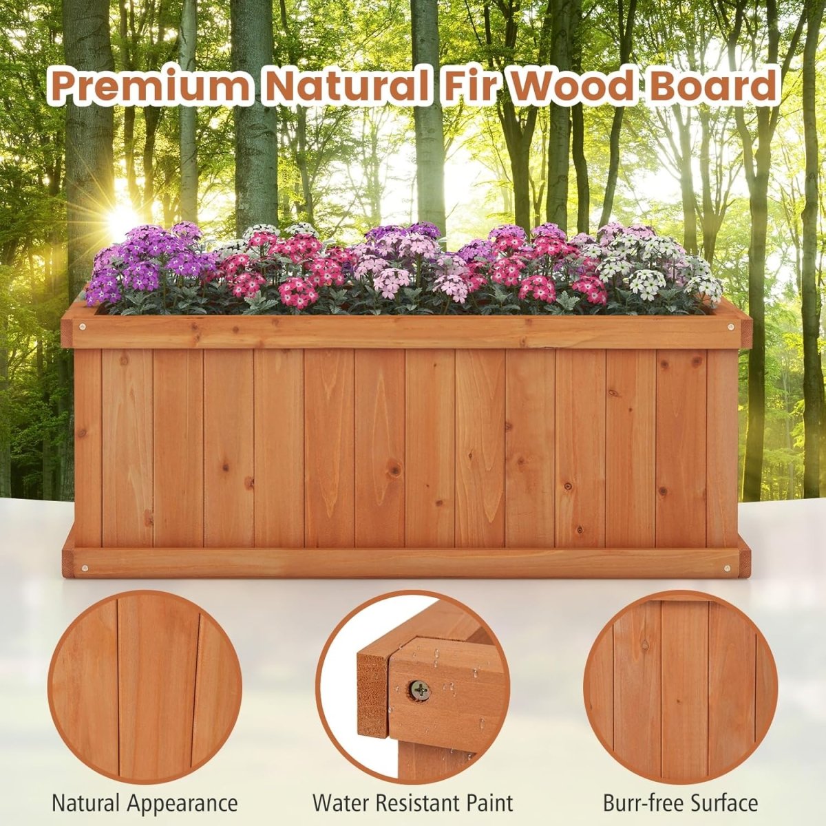 Wooden Garden Planter Box 78cm Rectangular Trough Herb Bed - Kwikley