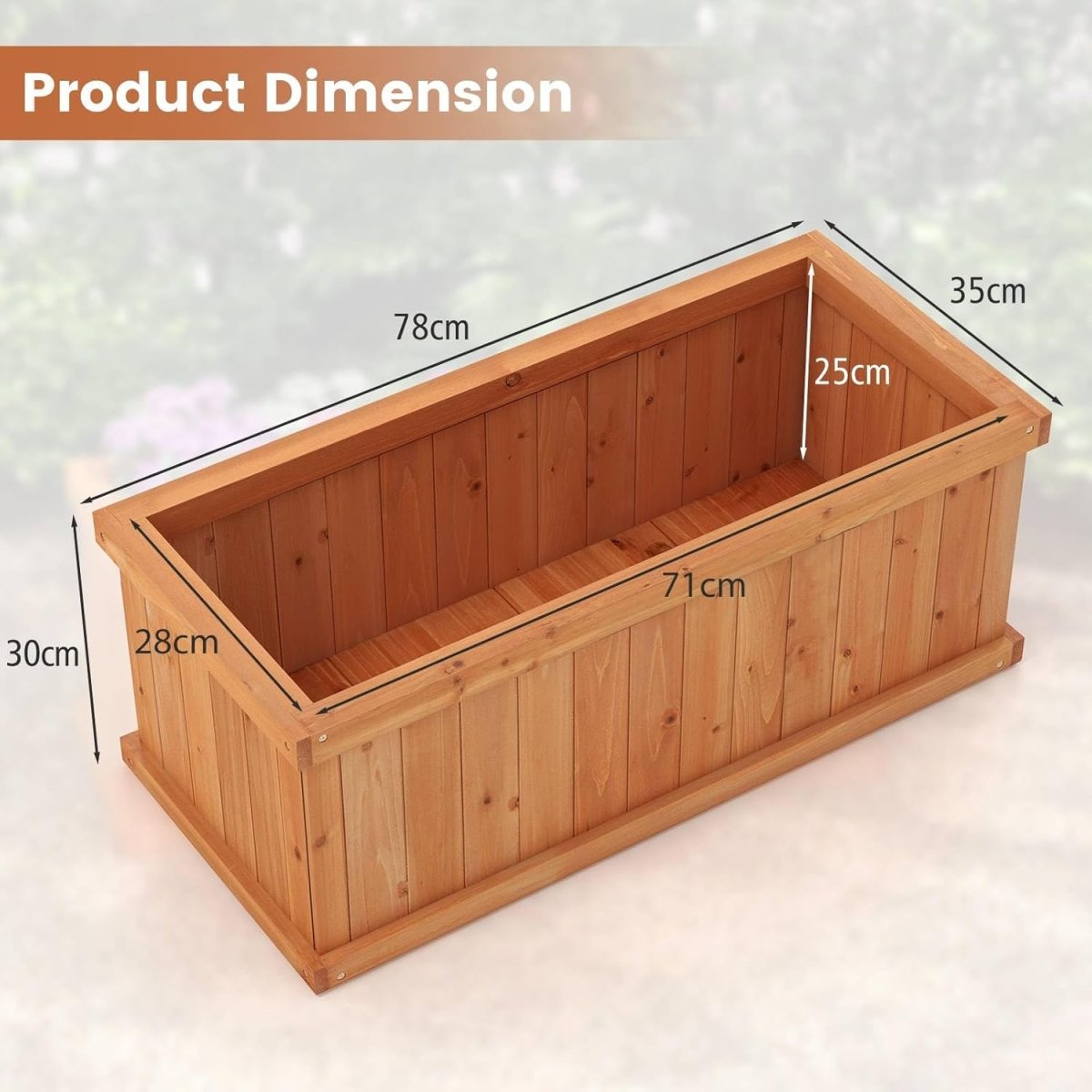 Wooden Garden Planter Box 78cm Rectangular Trough Herb Bed - Kwikley