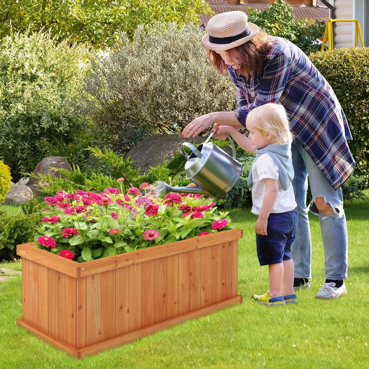 Wooden Garden Planter Box 78cm Rectangular Trough Herb Bed - Kwikley