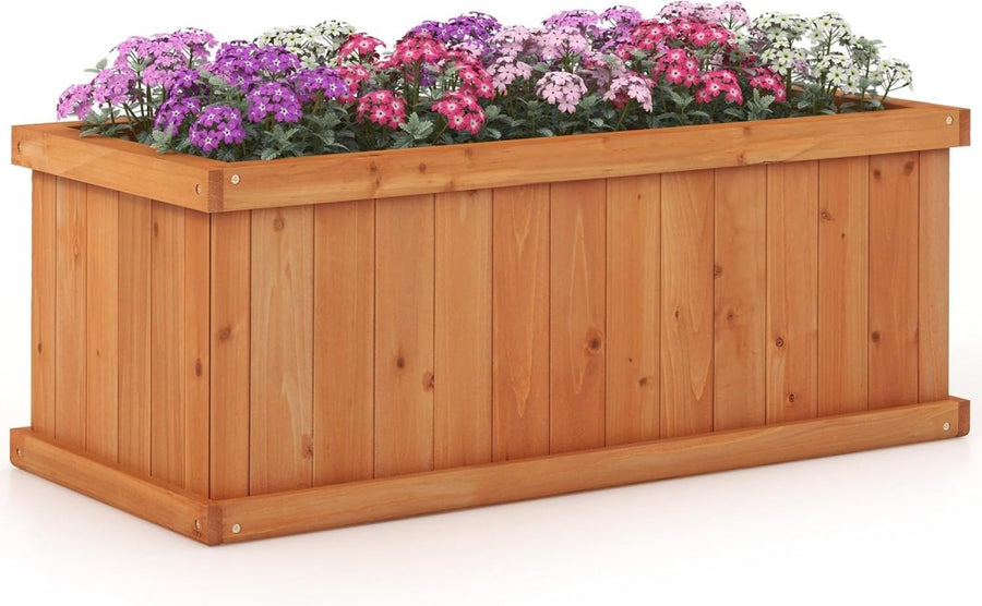 Wooden Garden Planter Box 78cm Rectangular Trough Herb Bed - Kwikley