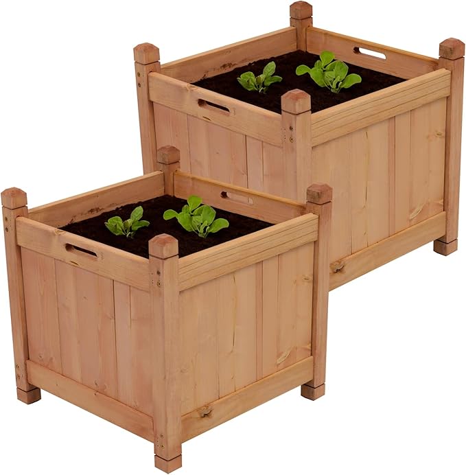 Wooden Garden Planter Box Set 2 Outdoor Square Pot with Liners - Kwikley