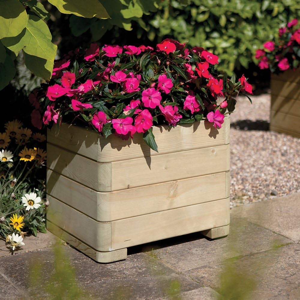 Wooden Garden Planter Square 62L Outdoor Patio Flower Pot Box - Kwikley
