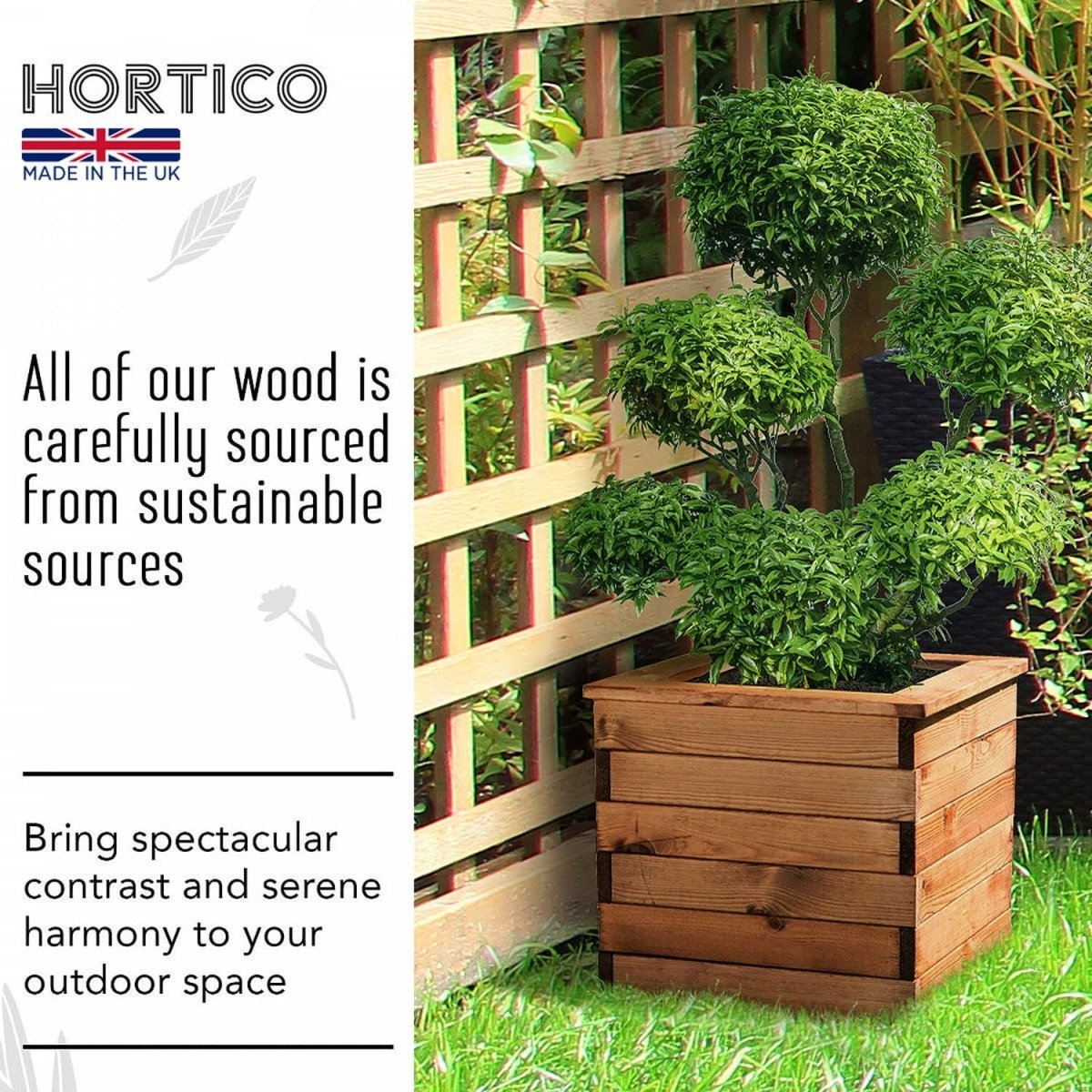Wooden Garden Planter Square Outdoor Pot 47cm Decking Box - Kwikley