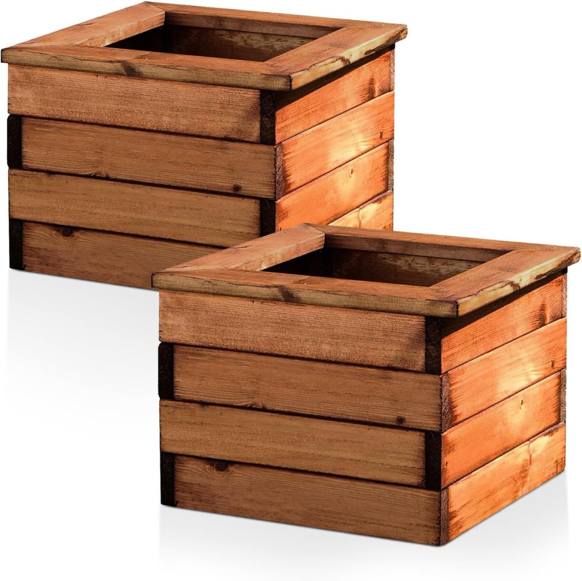 Wooden Garden Planters Square Outdoor Pots 41cm Set 2 - Kwikley