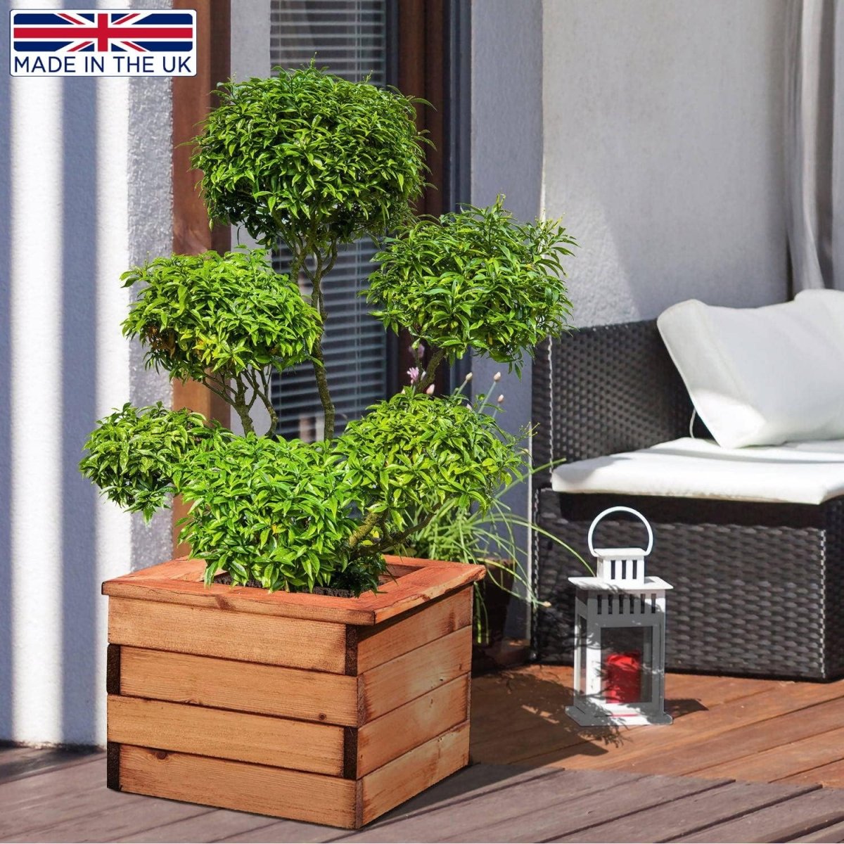 Wooden Garden Planters Square Outdoor Pots 41cm Set 2 - Kwikley