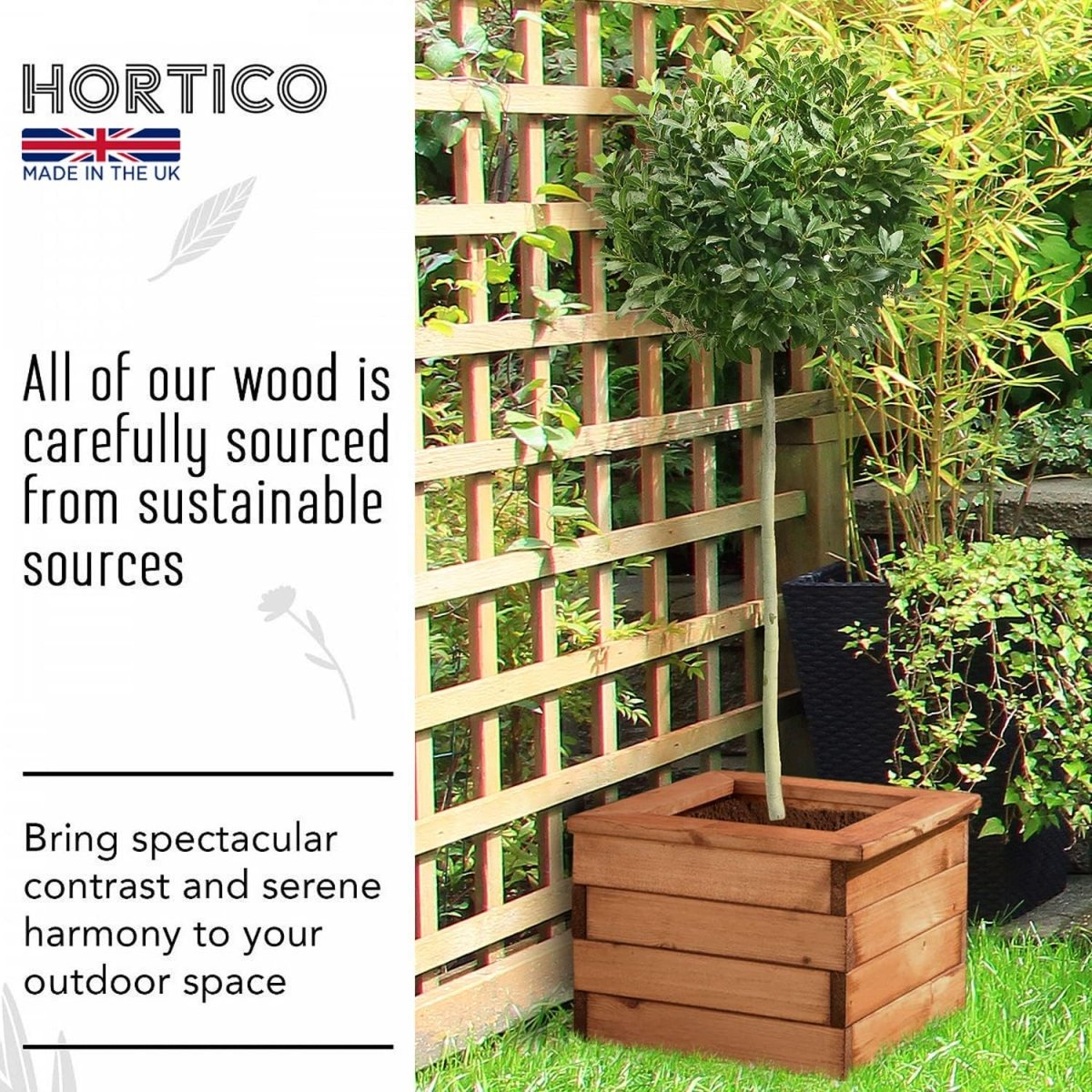Wooden Garden Planters Square Outdoor Pots 41cm Set 2 - Kwikley
