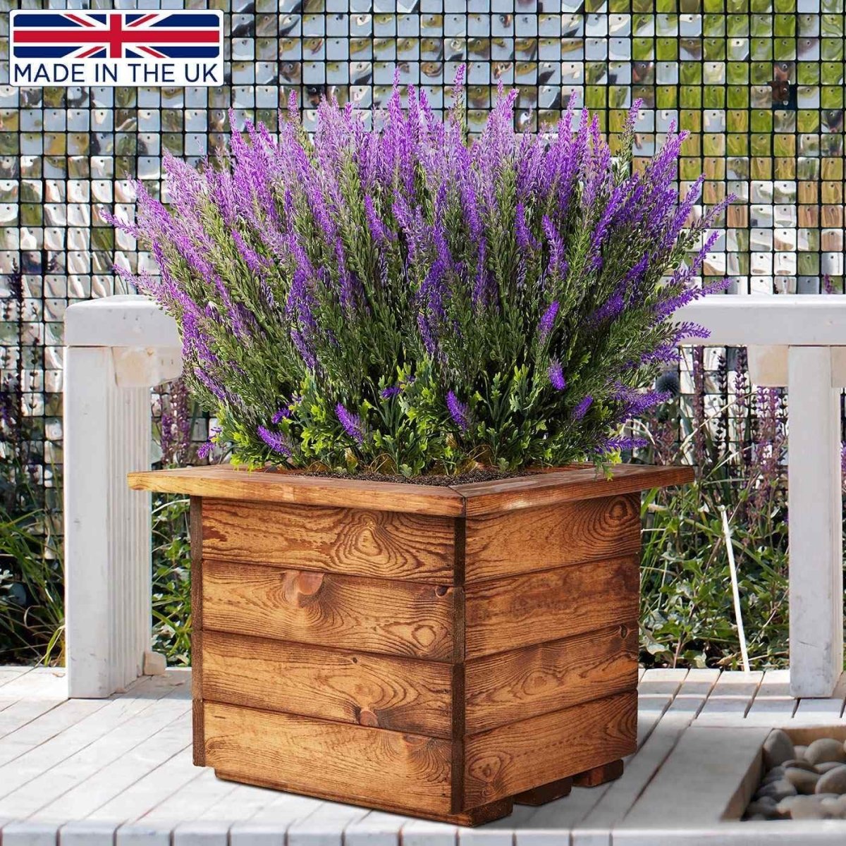 Wooden Garden Planters Square Outdoor Pots 41cm Set 2 - Kwikley