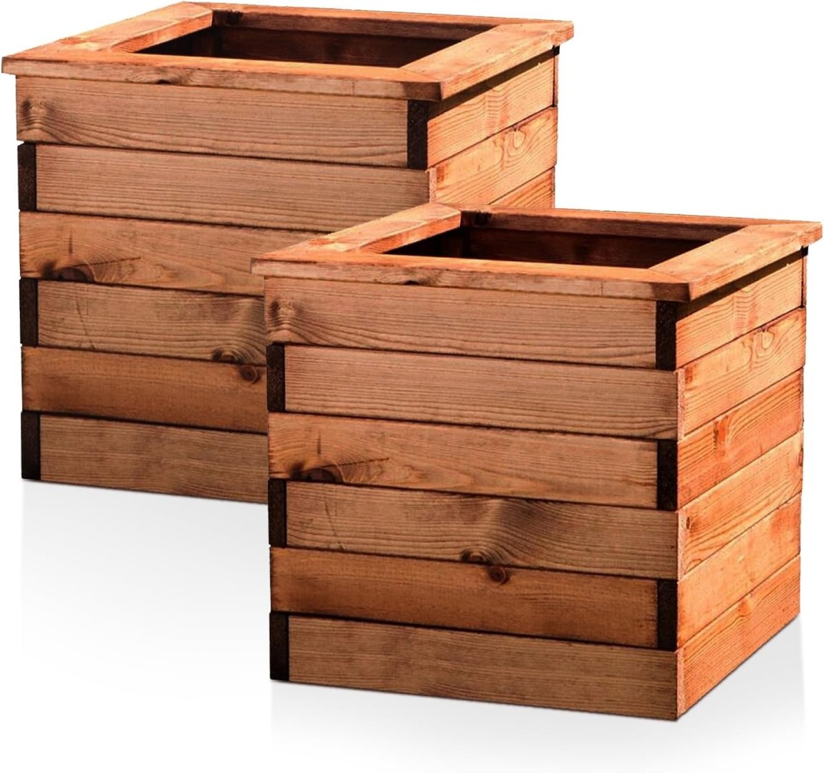 Wooden Garden Planters Square Outdoor Pots 47cm Set 2 - Kwikley