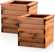 Wooden Garden Planters Square Outdoor Pots 47cm Set 2 - Kwikley