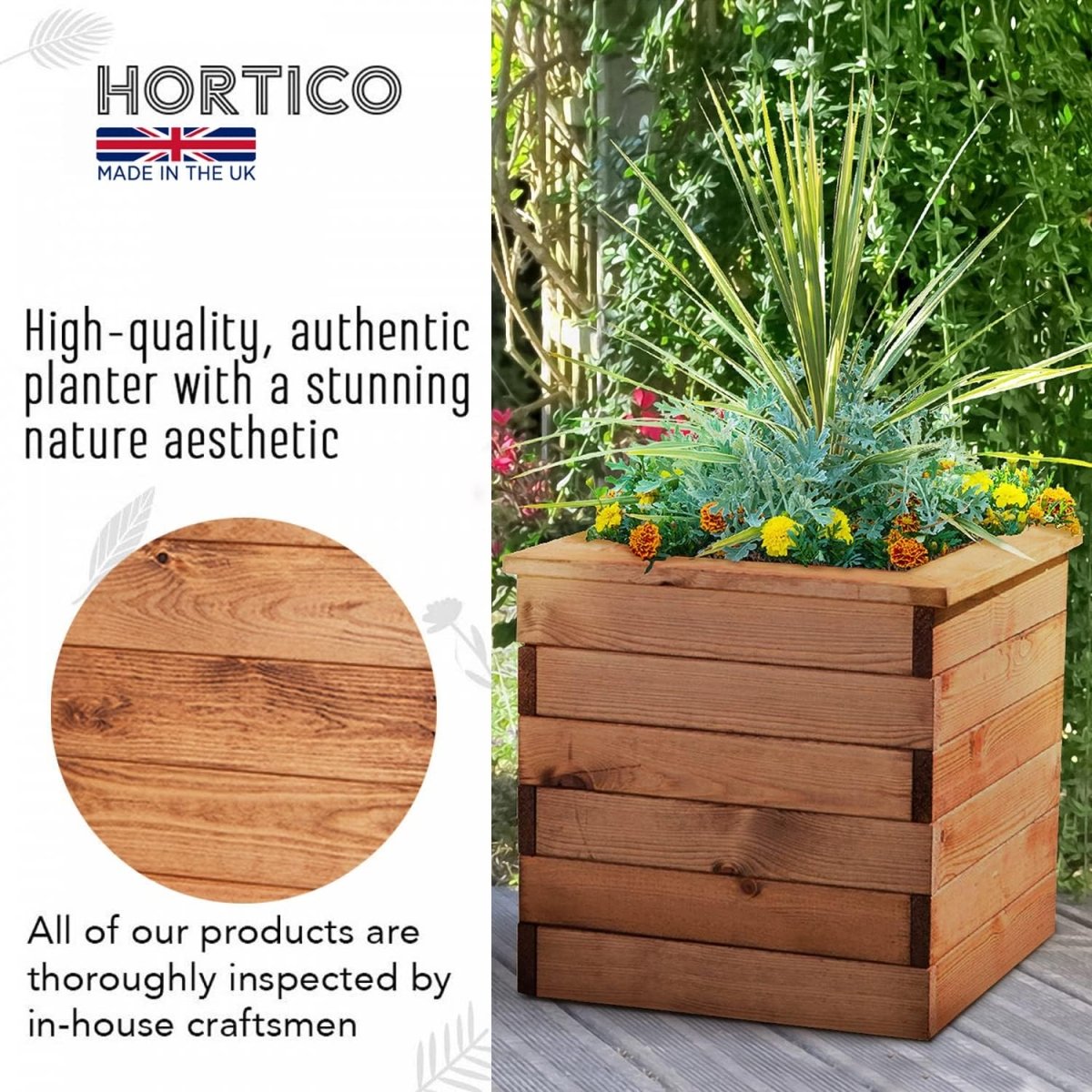 Wooden Garden Planters Square Outdoor Pots 47cm Set 2 - Kwikley