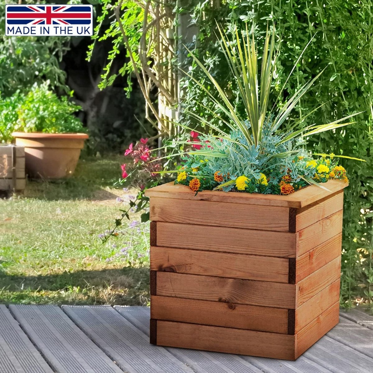 Wooden Garden Planters Square Outdoor Pots 47cm Set 2 - Kwikley