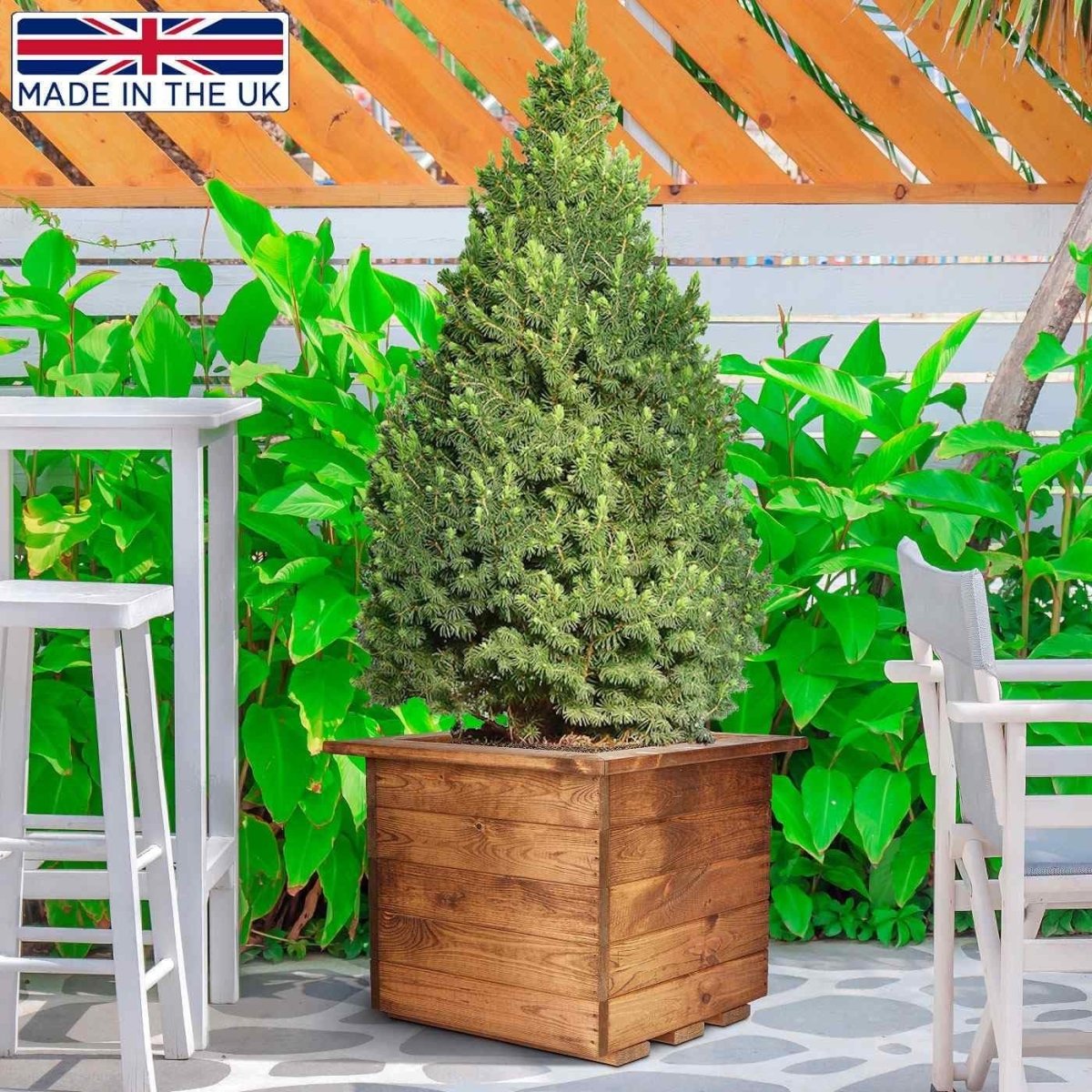 Wooden Garden Planters Square Outdoor Pots 47cm Set 2 - Kwikley