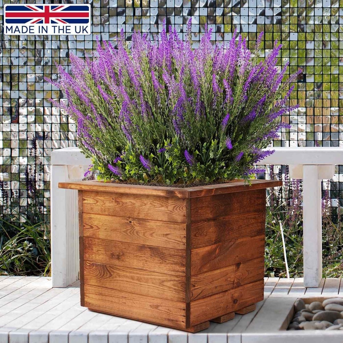 Wooden Garden Planters Square Outdoor Pots 47cm Set 2 - Kwikley