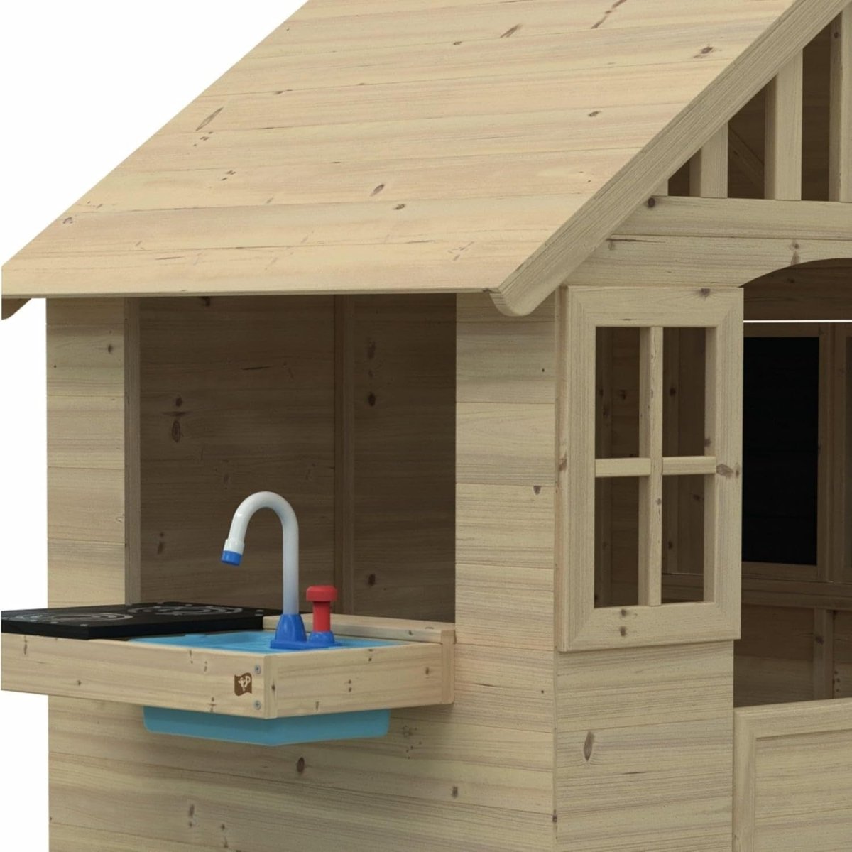 Wooden Kids Cottage Playhouse Outdoor w Mud Kitchen Table Bench - Kwikley