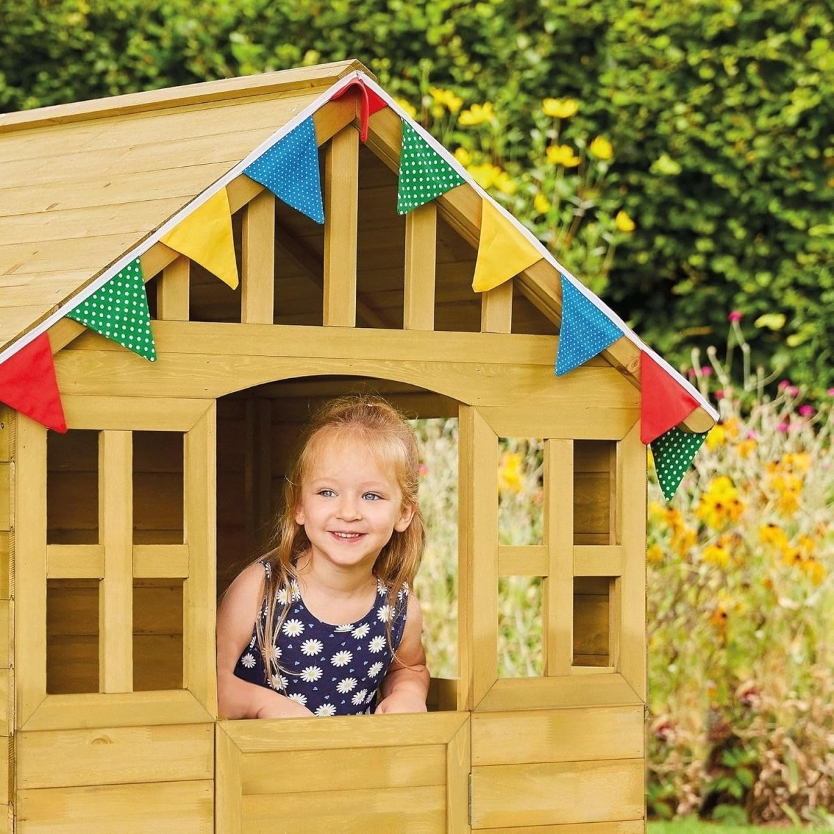 Wooden Kids Cottage Playhouse Outdoor w Mud Kitchen Table Bench - Kwikley