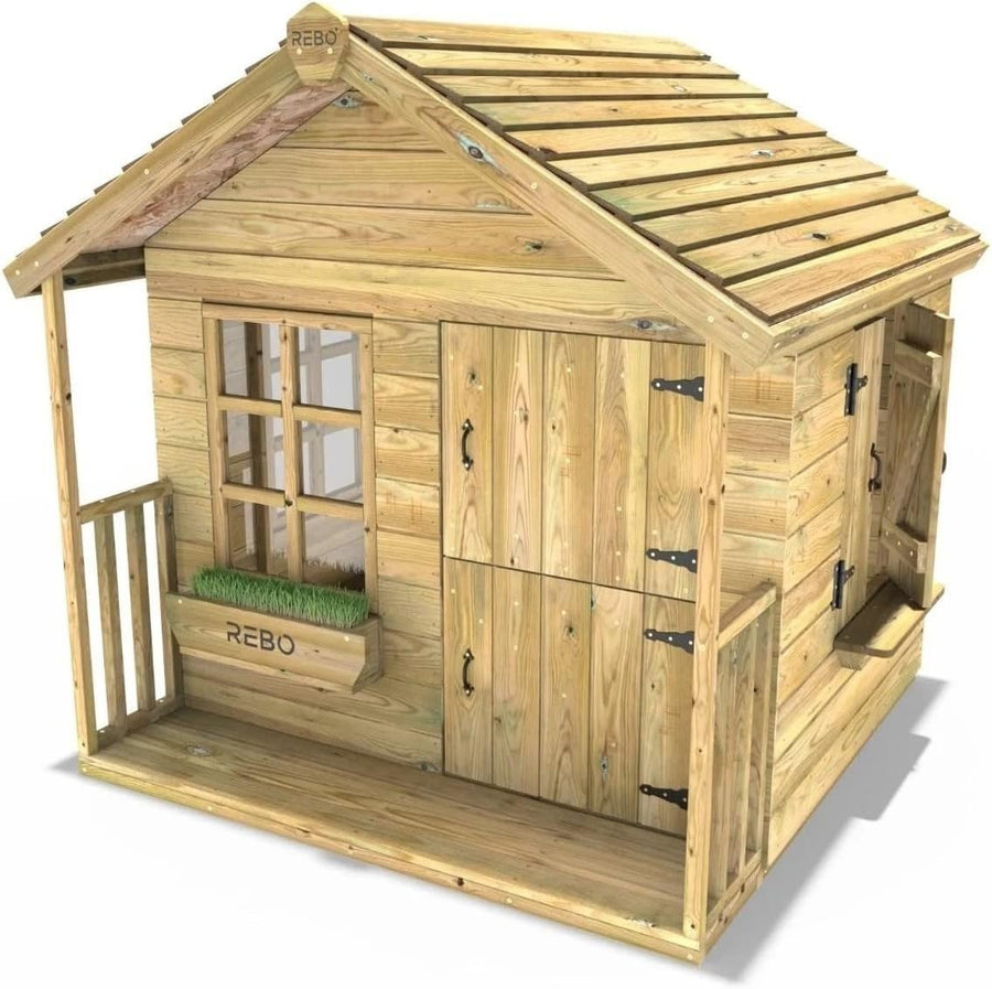 Wooden Kids Garden Playhouse 5x5ft Outdoor Wendy House Veranda - Kwikley