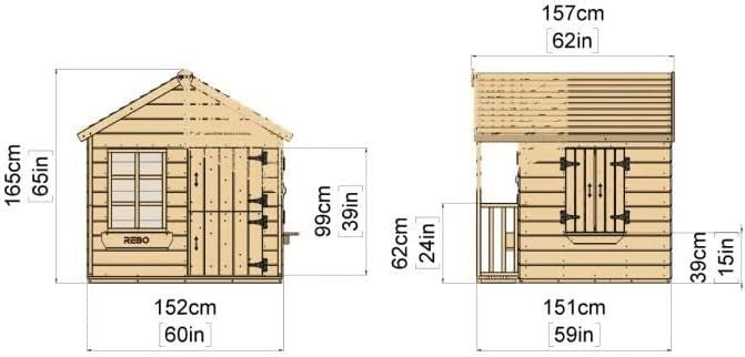 Wooden Kids Garden Playhouse 5x5ft Outdoor Wendy House Veranda - Kwikley