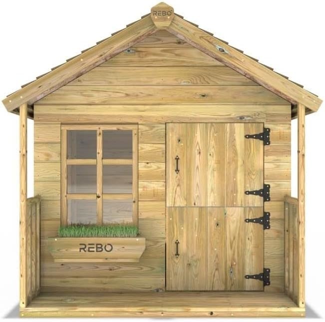 Wooden Kids Garden Playhouse 5x5ft Outdoor Wendy House Veranda - Kwikley