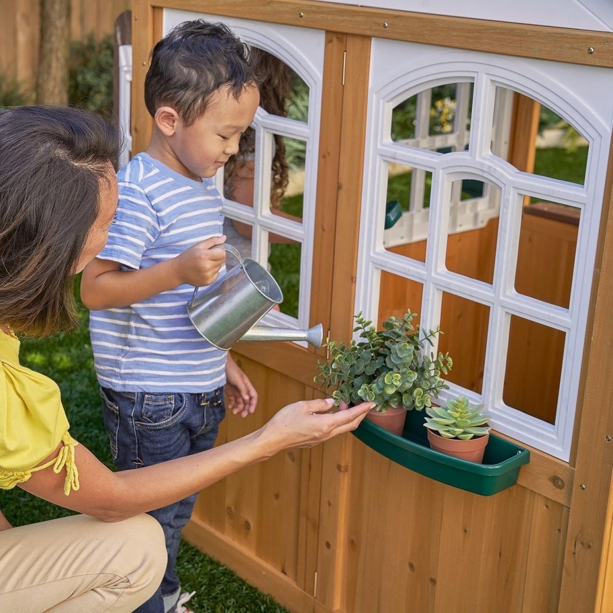 Wooden Kids Garden Playhouse Outdoor w Doorbell Mailbox Chalkboard - Kwikley
