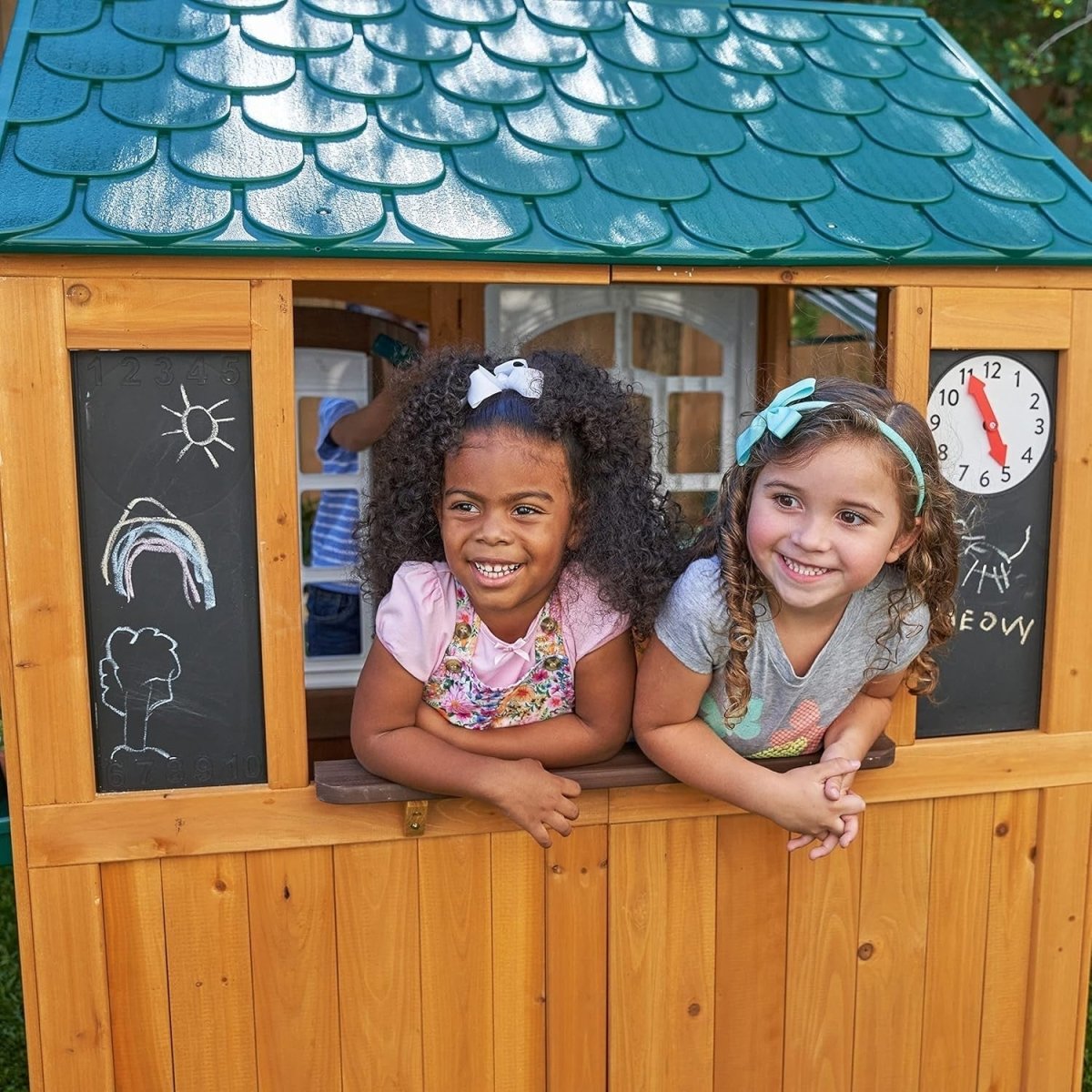 Wooden Kids Garden Playhouse Outdoor w Doorbell Mailbox Chalkboard - Kwikley