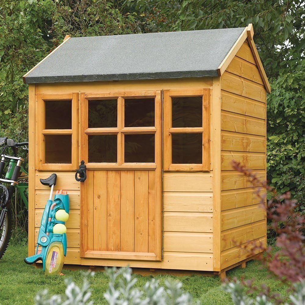 Wooden Kids Garden Playhouse Solid Floor Roof Outdoor Wendy House - Kwikley