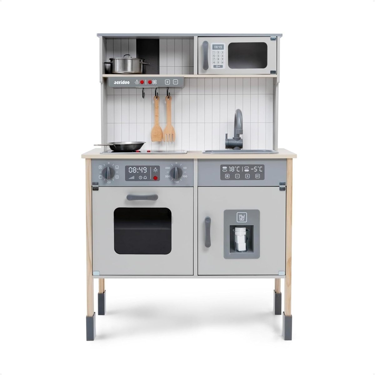 Wooden Kids Play Kitchen Light Up Oven Microwave Ice Maker Toy Set - Kwikley