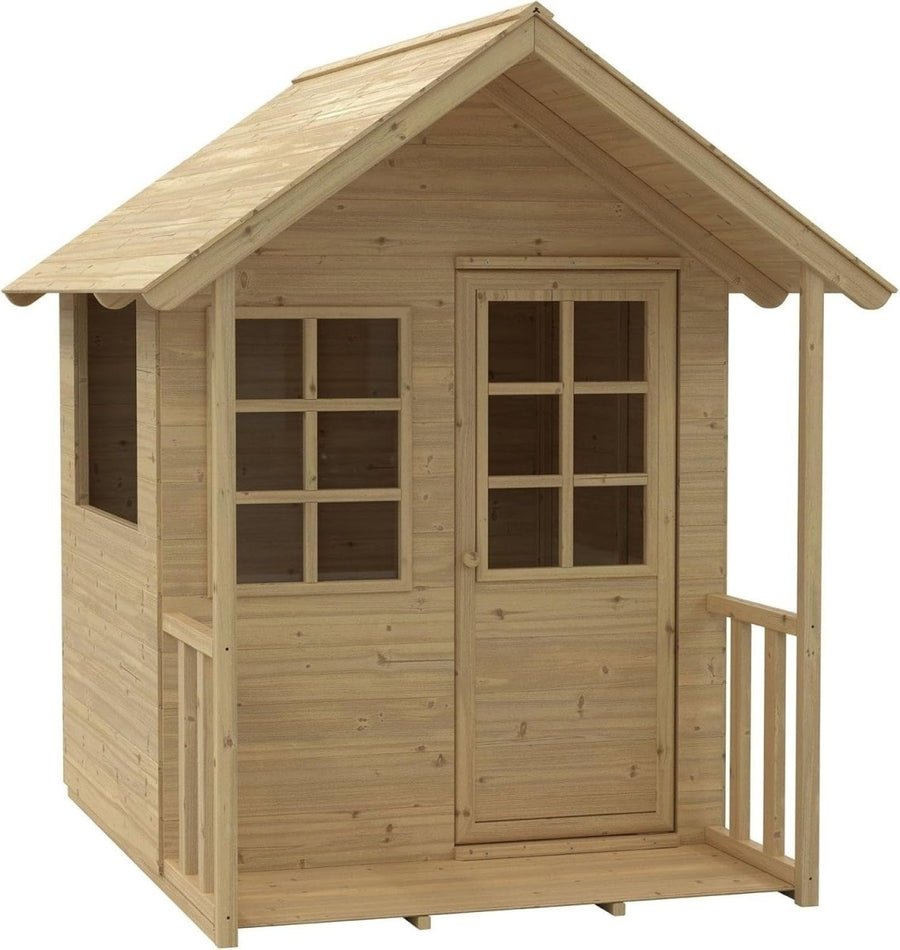 Wooden Kids Playhouse Cottage Outdoor Garden Playhouse With Veranda - Kwikley