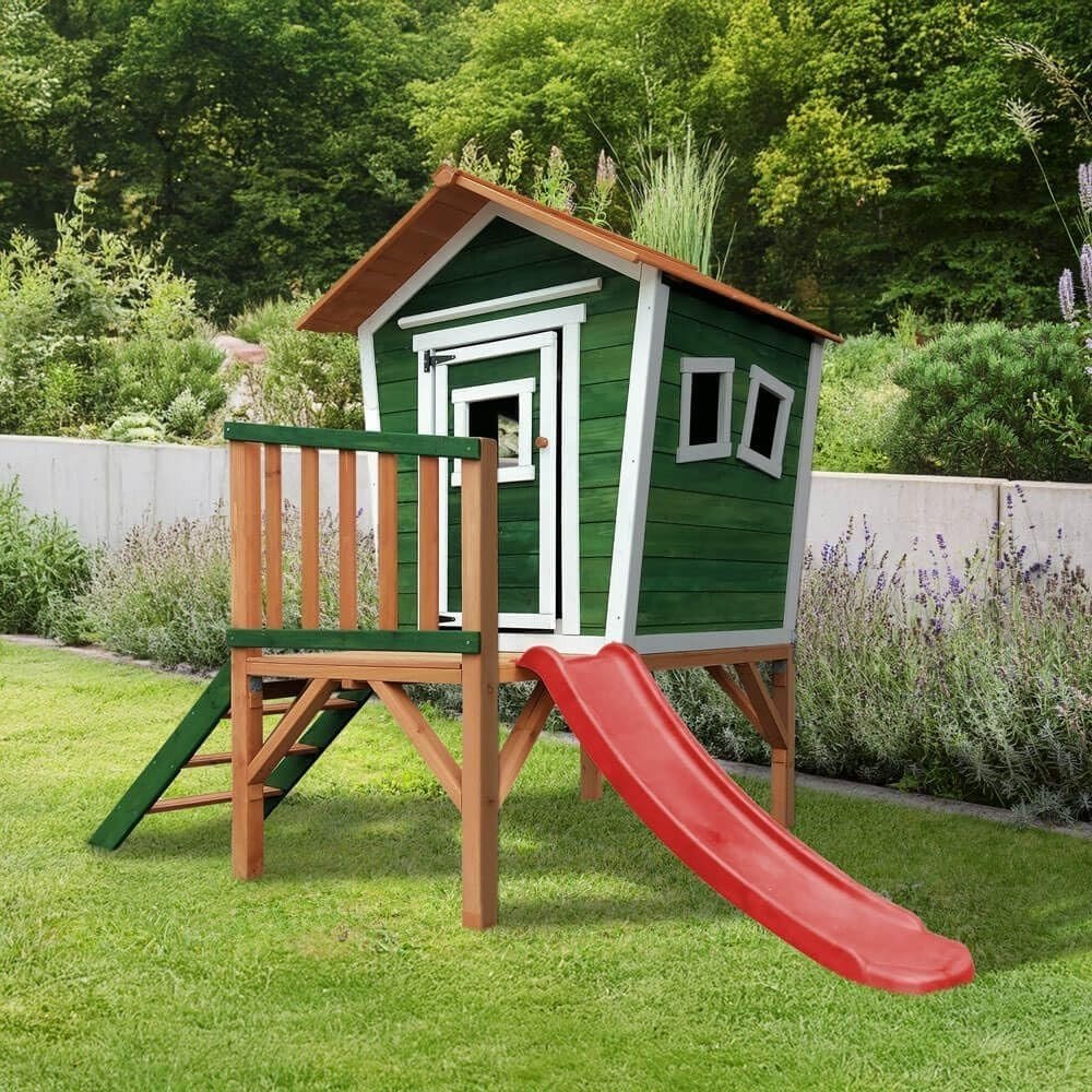 Wooden Kids Playhouse on Stilts Outdoor w Slide Garden Play Tower - Kwikley