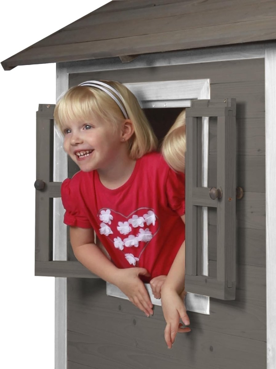 Wooden Kids Playhouse Outdoor Garden Lodge w Mailbox Windows - Kwikley