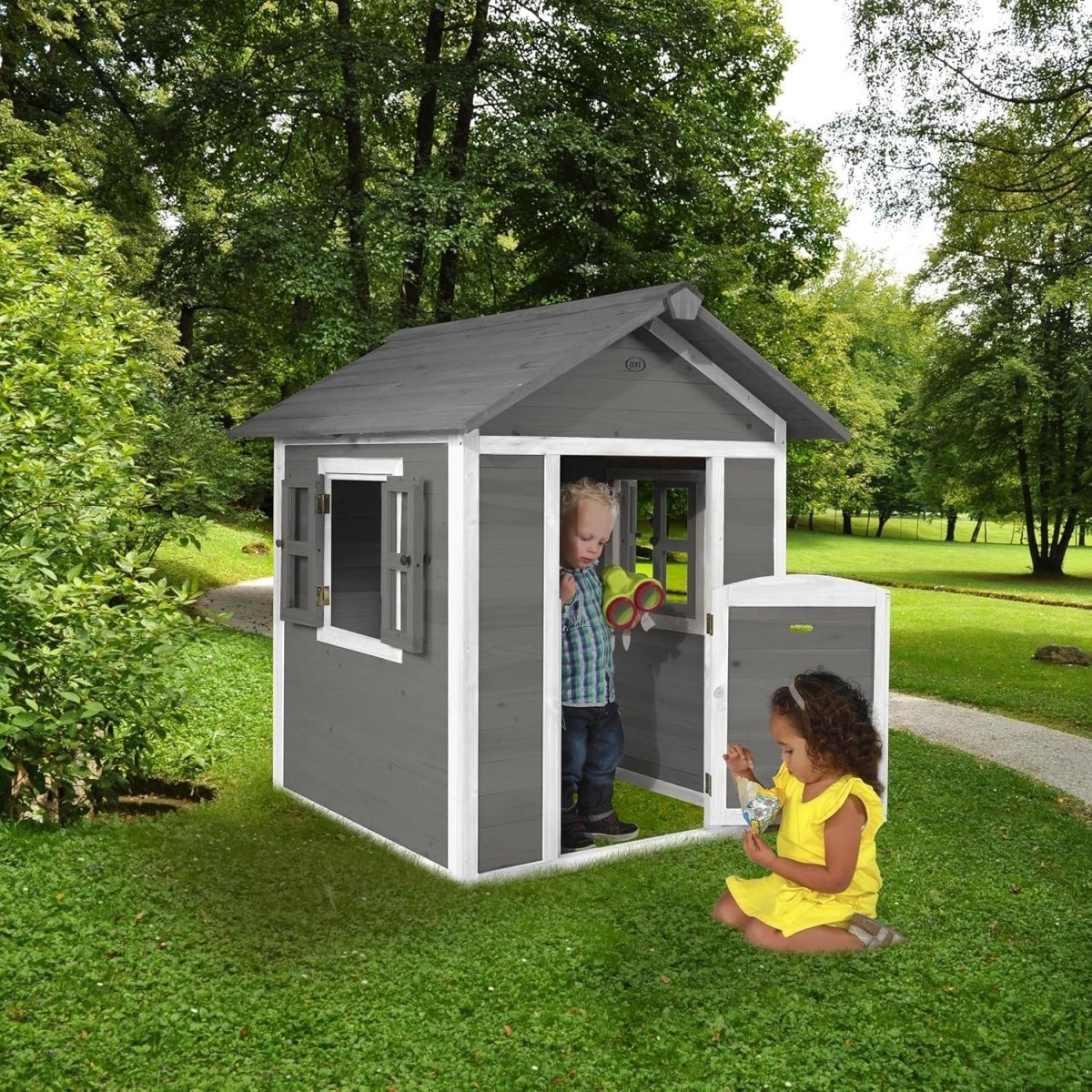 Wooden Kids Playhouse Outdoor Garden Lodge w Mailbox Windows - Kwikley