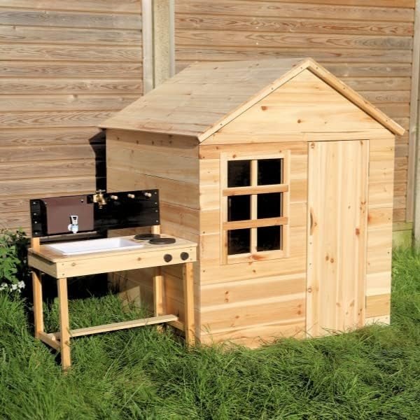 Wooden Kids Playhouse with Mud Kitchen Outdoor Garden Play Set - Kwikley
