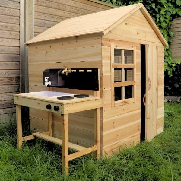 Wooden Kids Playhouse with Mud Kitchen Outdoor Garden Play Set - Kwikley