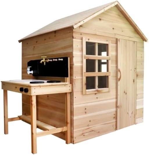 Wooden Kids Playhouse with Mud Kitchen Outdoor Garden Play Set - Kwikley