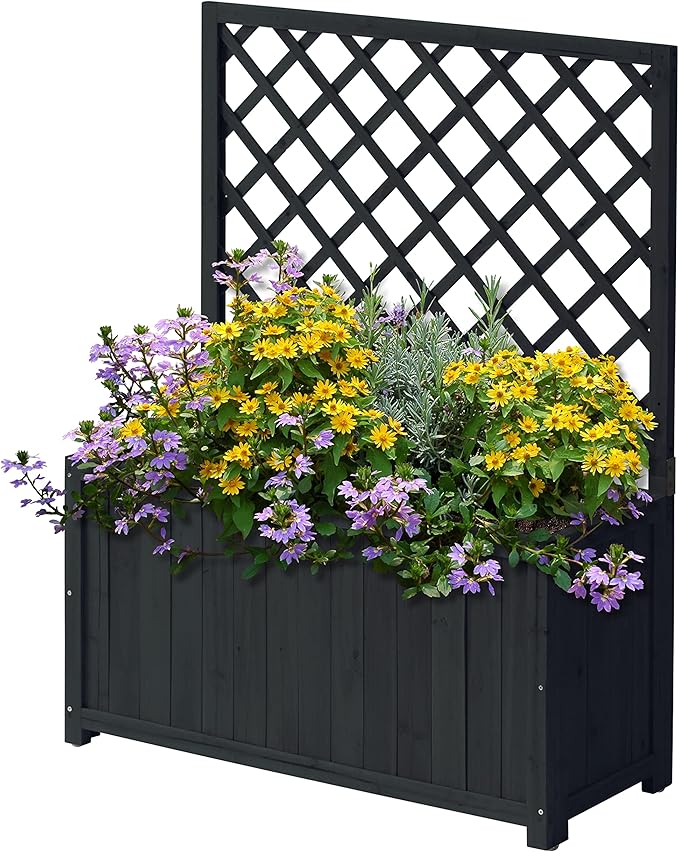 Wooden Planter with Trellis 90cm Charcoal Outdoor Climbing Box - Kwikley