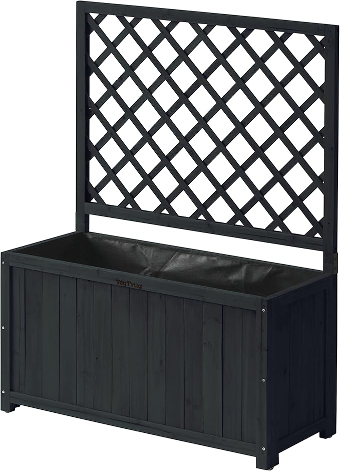 Wooden Planter with Trellis 90cm Charcoal Outdoor Climbing Box - Kwikley