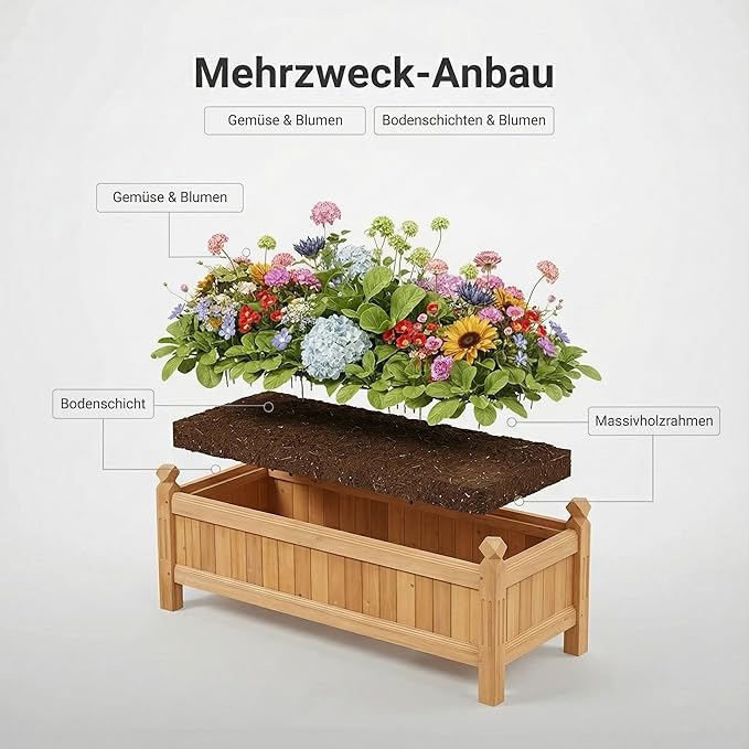 Wooden Raised Garden Bed 110cm Elevated Planter Box with Drainage - Kwikley