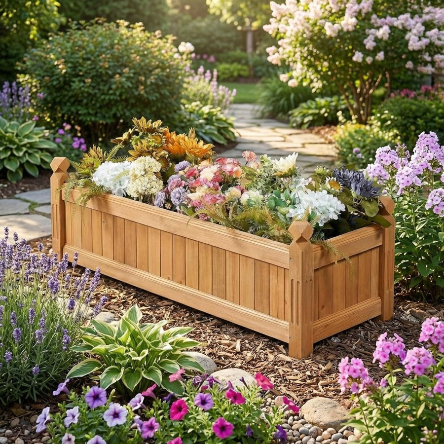 Wooden Raised Garden Bed 110cm Planter Box Outdoor Herb Veg - Kwikley