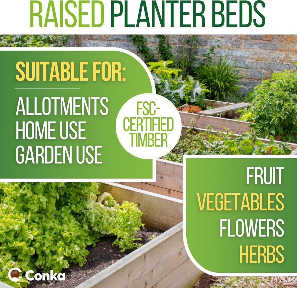 Wooden Raised Garden Bed 60cm Planter Kit Low Herb Veg Box - Kwikley