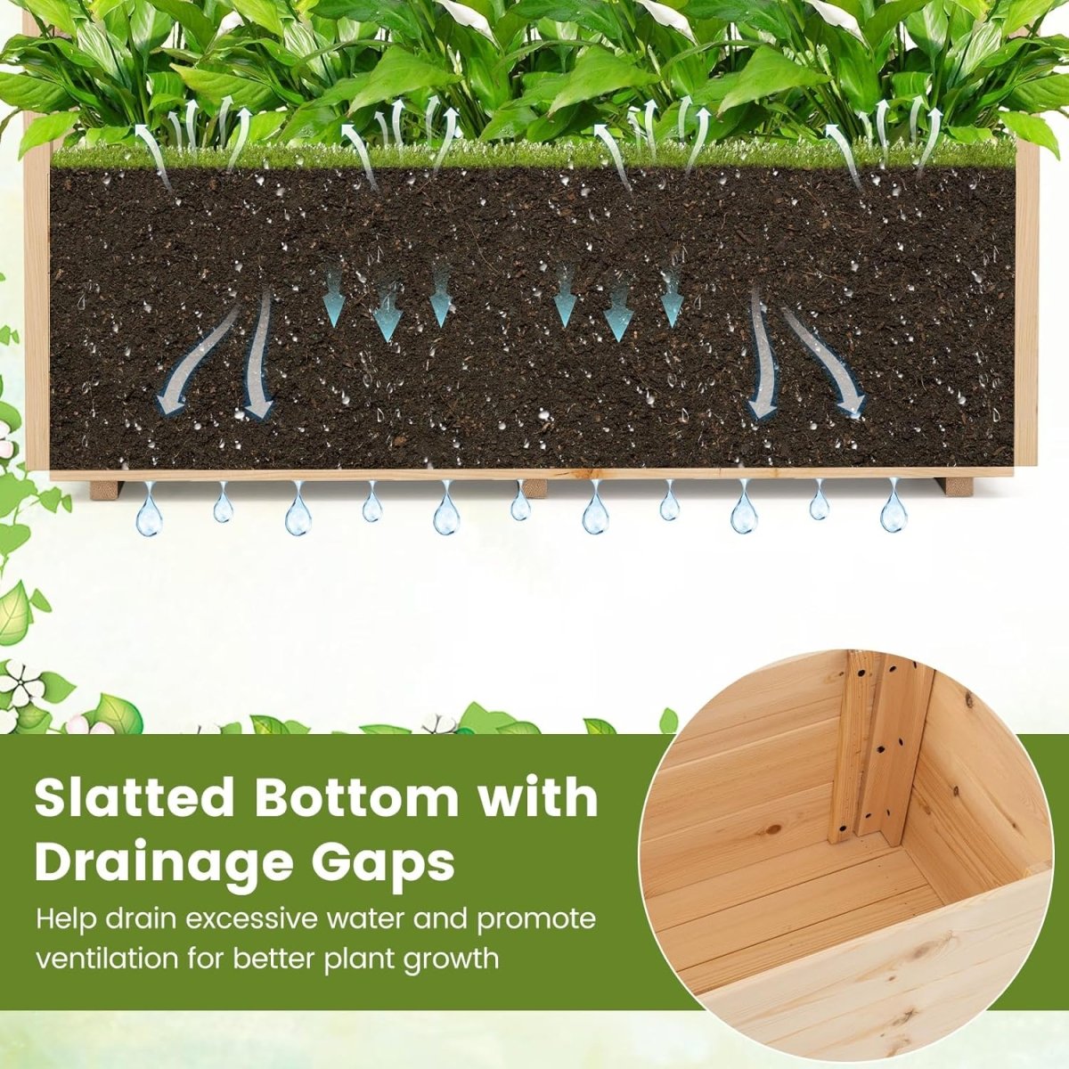 Wooden Raised Garden Planter with Trellis Roof Climbing Plant Box - Kwikley