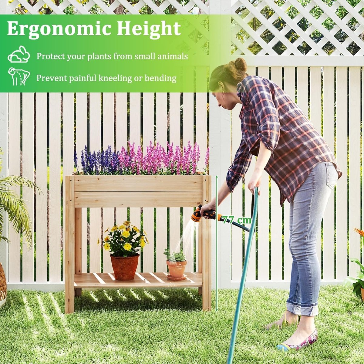 Wooden Raised Planter Stand with Storage Shelf Garden Herb Vegetable Box - Kwikley