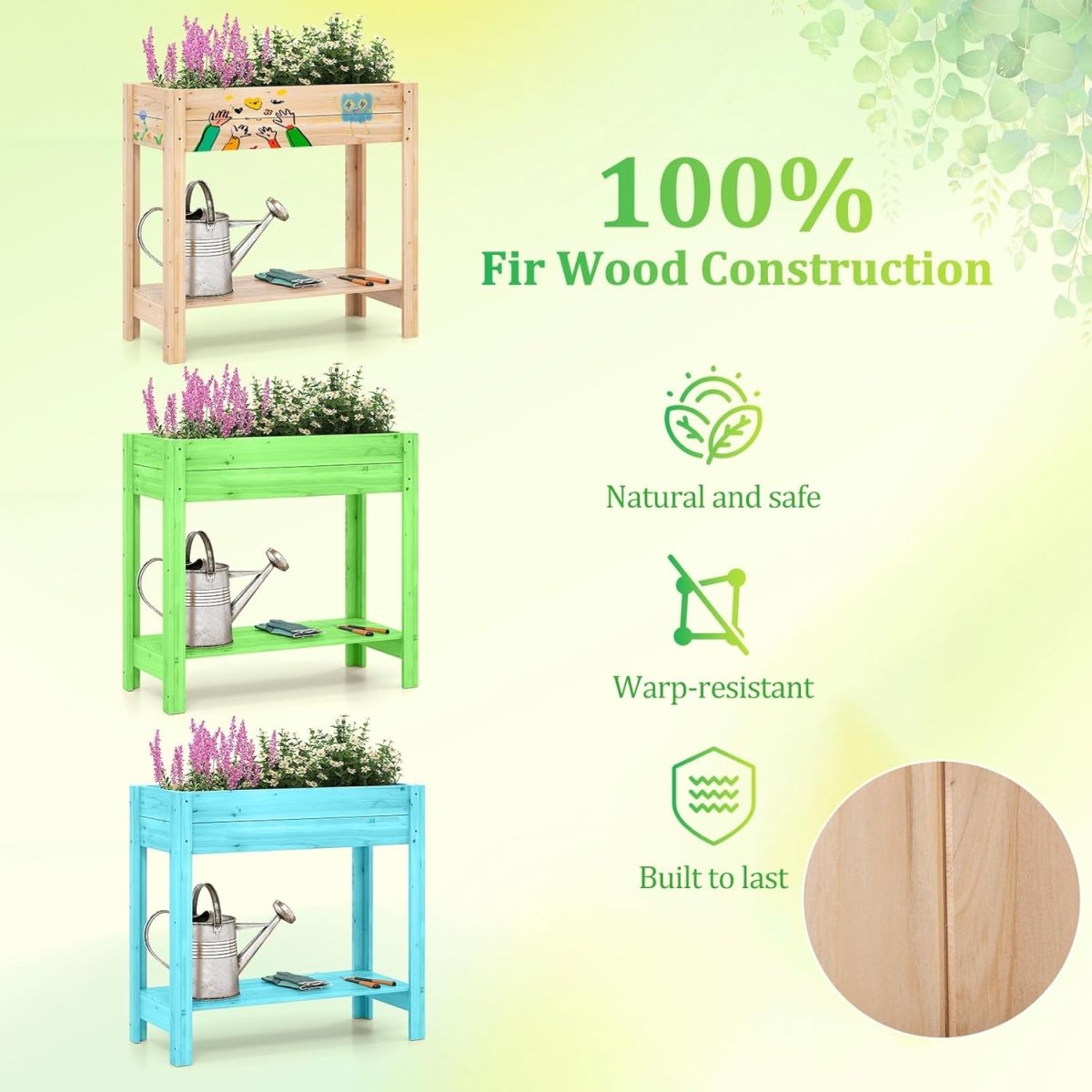 Wooden Raised Planter Stand with Storage Shelf Garden Herb Vegetable Box - Kwikley