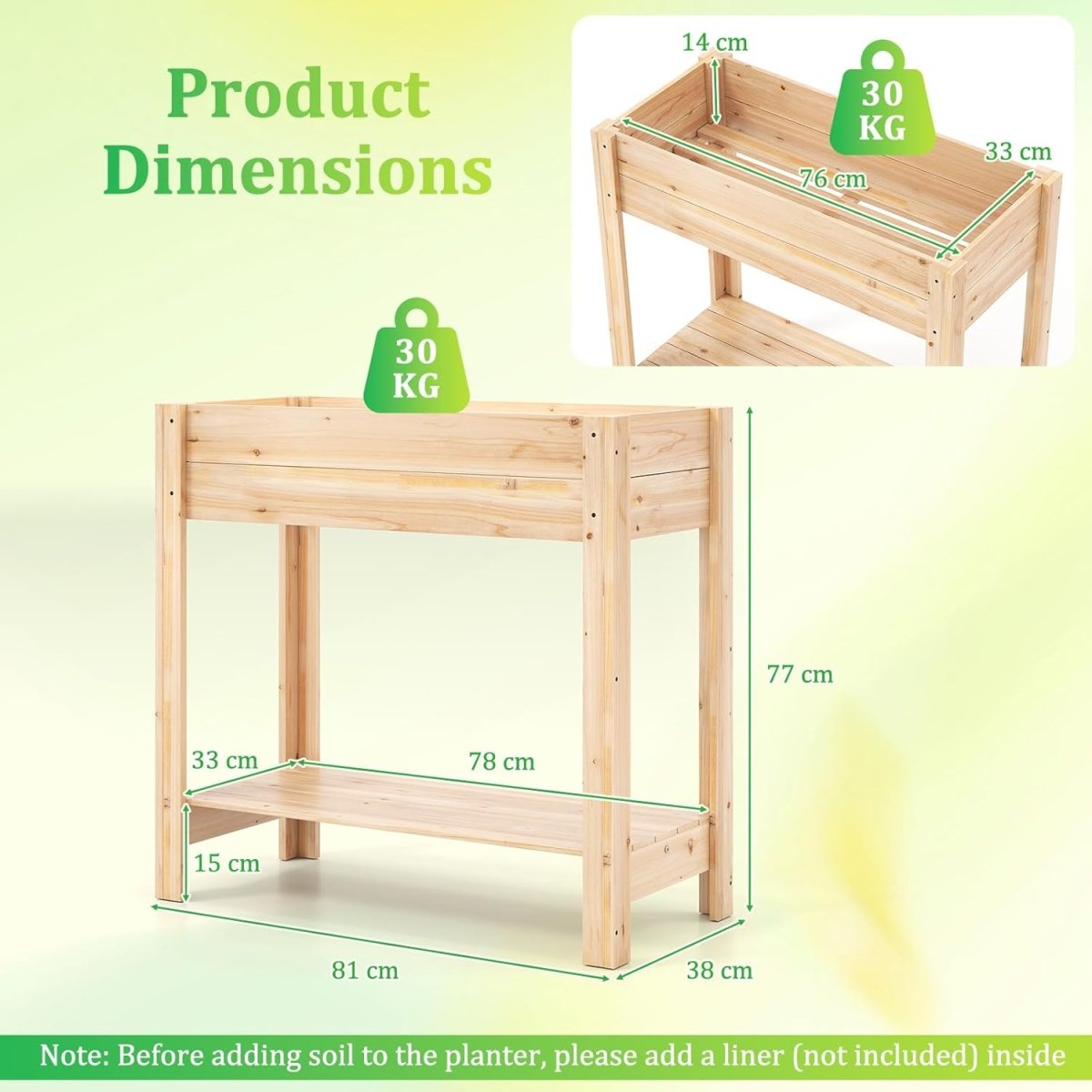 Wooden Raised Planter Stand with Storage Shelf Garden Herb Vegetable Box - Kwikley