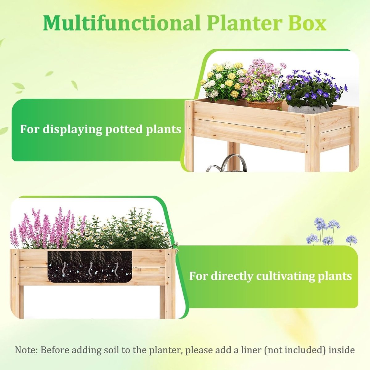 Wooden Raised Planter Stand with Storage Shelf Garden Herb Vegetable Box - Kwikley